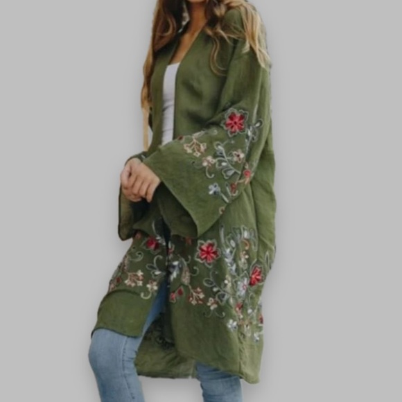 Floral Embroidered Kimono / Cardigan / Duster  P2P 24” L 38” New Boutique - Picture 14 of 14